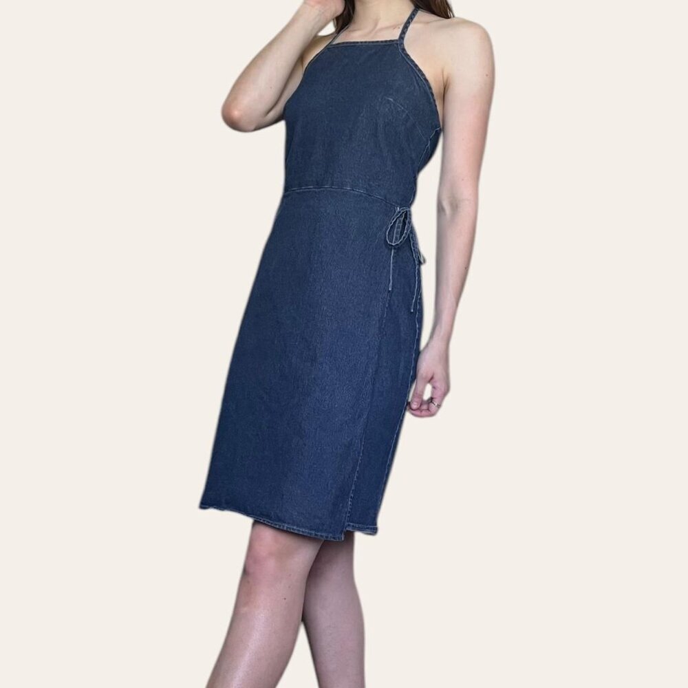 American Eagle high neck wrap front denim mini dress - Picture 5 of 7